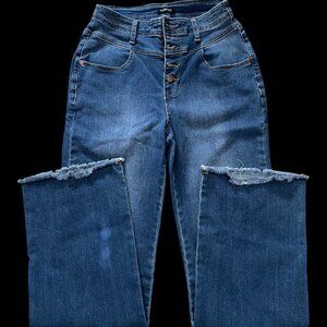 Flamingals Denim Button-Up Jeans Size Medium Blue Jean Top Trendy 32 inseam